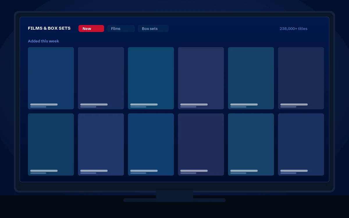The on-demand library on a television, showing films and box sets
